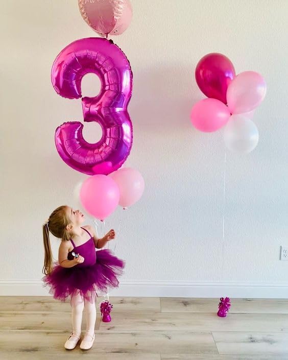 Numbers Balloon - 40 Inch Large Rose Purple 3 Balloon for Birthday Decor | Perfect for Three-Year-Old Celebrations