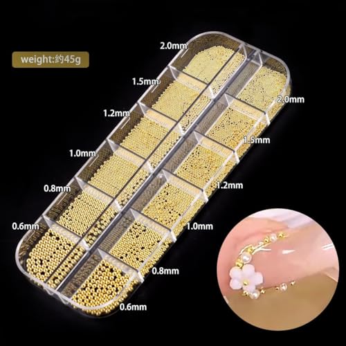 Bellecrey Gold Nail Caviar Beads and Micro Ball Charms Assorted Sizes