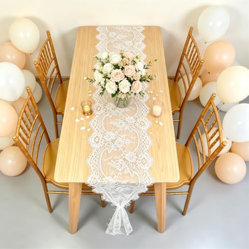 Pardecor Lace Table Runner 12x120 Inch, 10 Pack - White for Wedding & Party