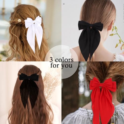 AMCAMI 6-Piece Large Long Tail Hair Bow Clips Set, Red Black White