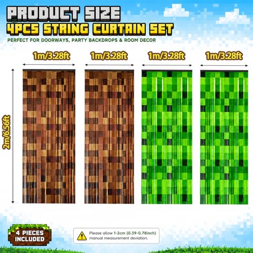 2 Pack Pixel Miner Foil Fringe Curtains - Video Game Party Decorations