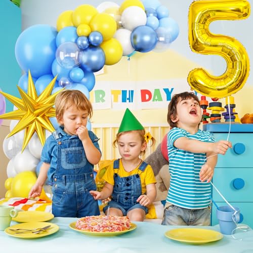 5th Birthday Balloons Arch Kit - Yellow & Blue Decoration Set
