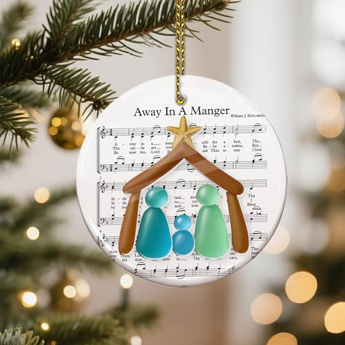 Nativity Scene Christmas Ornament - Holy Family Ceramic & Acrylic Decor