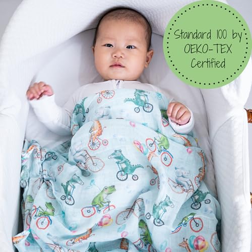 Wheely Wild Baby Swaddle Blanket 47x47 in Organic Cotton, Newborn Receiving Blanket