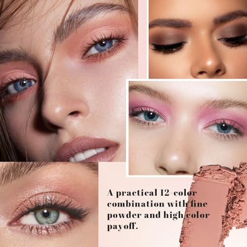 SUAKE 12-Color Nude Pink Eyeshadow Palette Matte and Shimmer Eye Makeup
