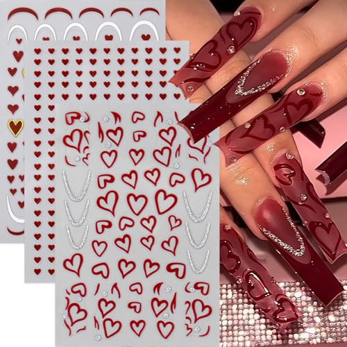 Valentine's Day Red Heart Nail Art Stickers 8-Sheet Self-Adhesive Decals