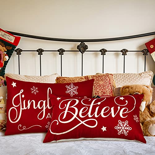 Tegeme 2-Piece Christmas Throw Pillow Covers, 12x20 Inch Linen Cushion Cases