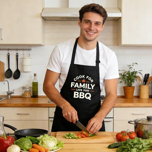 Black Funny Apron for Men with Pockets - Dad Chef Gift for Grilling & Cooking