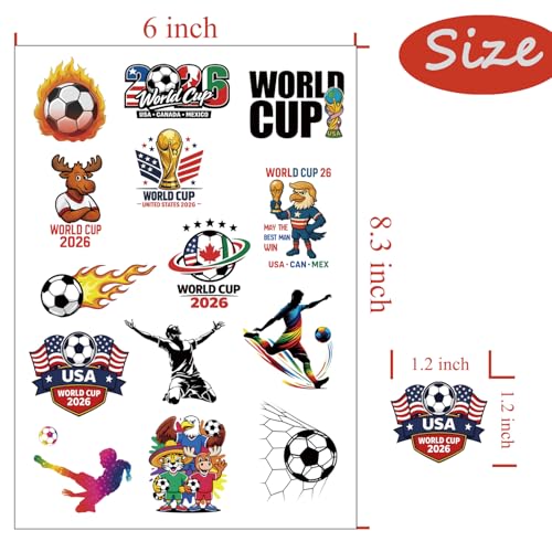 2026 World Cup Soccer Temporary Tattoos Party Favors for Kids & Adults