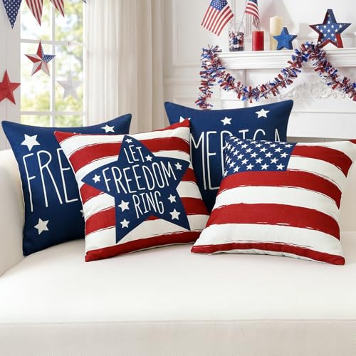 OTOSTAR Patriotic 18x18 Pillow Covers, America Freedom Set of 4