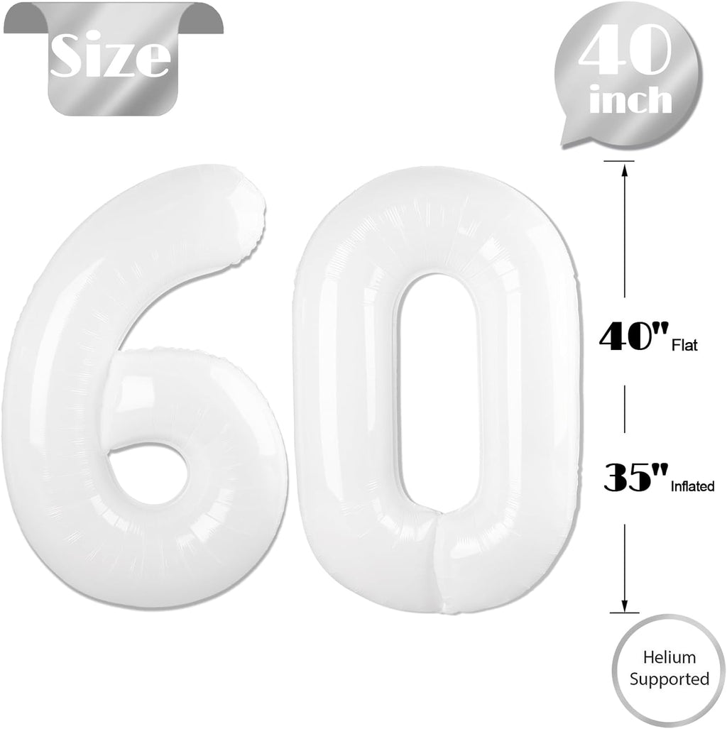 Translucent Number 60 Balloon by [Brand Name] - 40-Inch White Birthday Decoration for 60th Party