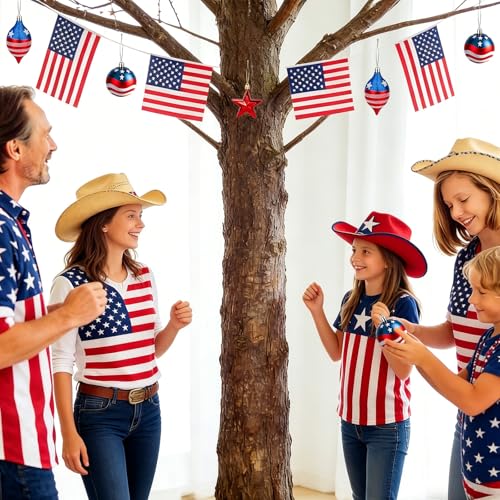 CAVETEE 4th of July USA Flag Ornaments Set - Hanging Decorations