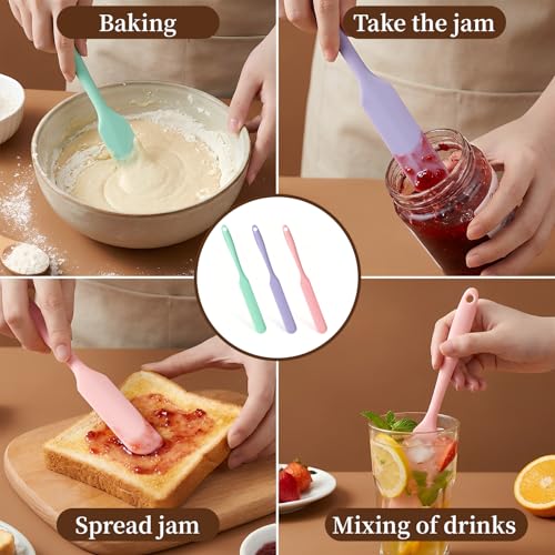Ezymivs 3 Pack Silicone Jar Spatula Set - Long Handle Mini Scraper
