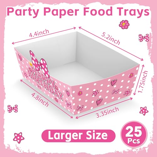 25 Pack Pink Mouse Birthday Party Food Trays - Polka Dot Design