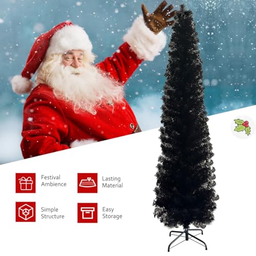 6ft Black Artificial Christmas Pencil Tree - Slim Space-Saving Holiday Decor