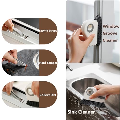 2-in-1 Groove Cleaning Brush with Scraper - White Grout & Track Cleaner