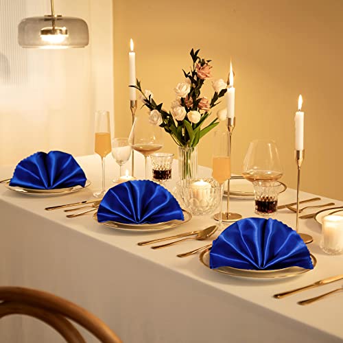 Manyshofu Royal Blue Satin Scalloped Cloth Napkins 18x18 Set of 6