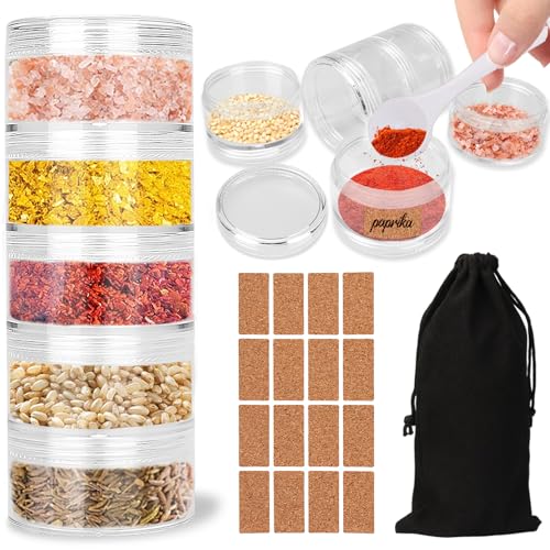 5-Layer Portable Spice Jars Set with Organizer Bag and Spoon