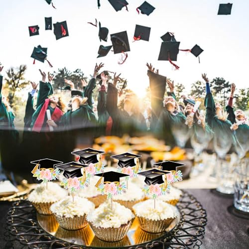 40 PCS Graduation Cap Cupcake Toppers for Class of 2026
