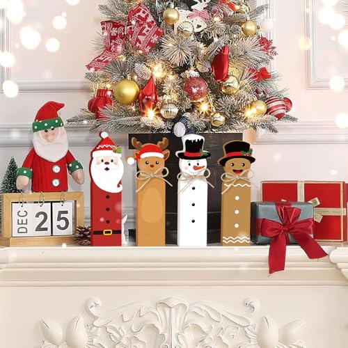 Christmas Noel Wooden Block Sign Xmas Tiered Tray Decor Santa Snowman Reindeer - Xmas