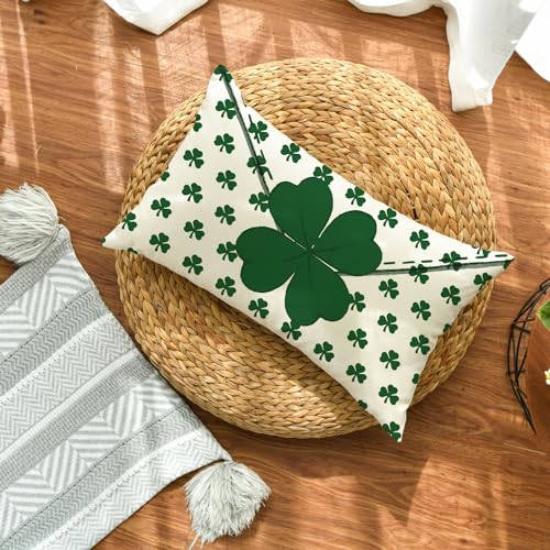 St. Patrick's Day Clover Throw Pillow Cover - 12x20 Inch Shamrock Cushion Case