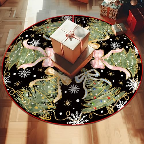 Black Christmas Tree Skirt 36 Inch Xmas Tree Mat Winter Holiday Decor
