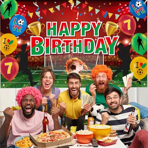 Soccer Birthday Banner - Green Red Happy Birthday Decor 71x44