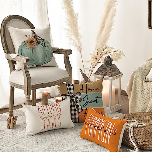 Blue Fall Pumpkin Throw Pillow Covers Set of 4 18x18 Inches Home Decor