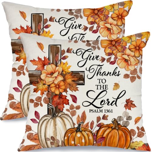 Hello Fall Pumpkin Throw Pillow Covers 18x18 Inch - Set of 2