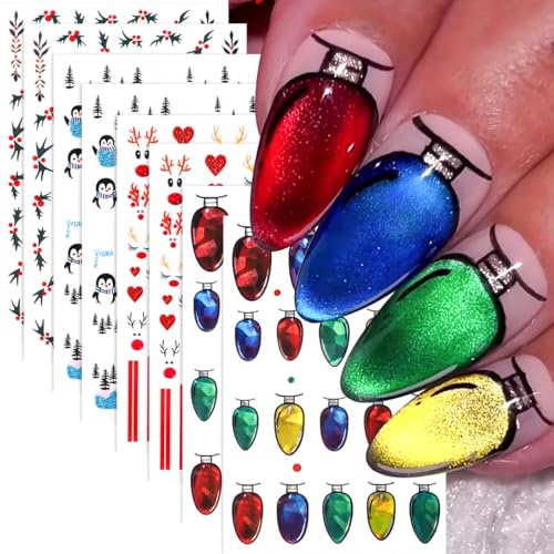SUTOZMIWE 3D Christmas Nail Art Stickers, Holiday Decals 8-Sheet Set