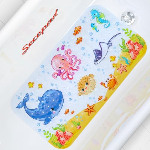 Secopad Non-Slip Bath Mat for Kids - Pink Octopus, 27.5" x 15"