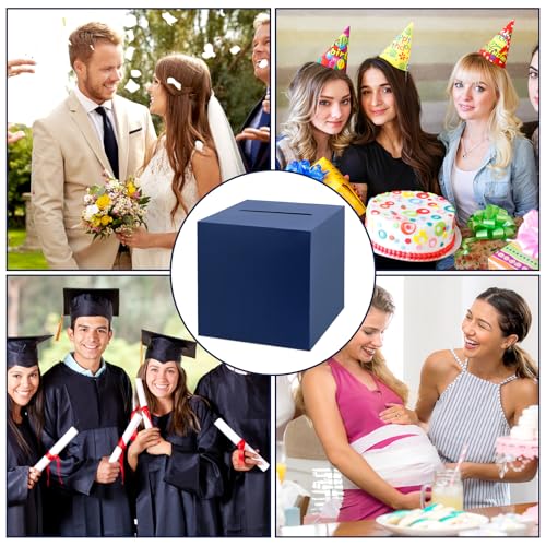 Navy Blue Gift Card Box - 9.1" Wedding Favor Holder for Events