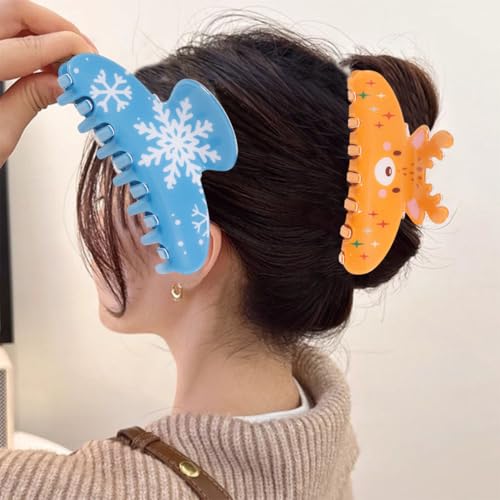 Christmas Hair Claw Clips 2Pcs Snowflake Elk Non-Slip Hair Accessories