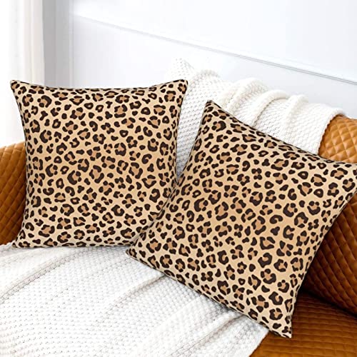 Leopard Print Velvet Throw Pillow Covers 18x18, Set of 2