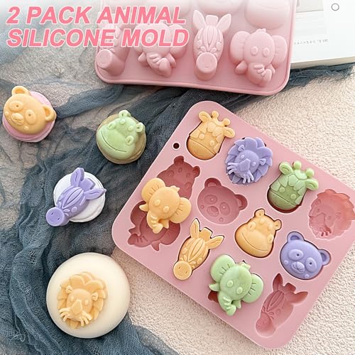 2-Pack Animal Silicone Molds for Chocolate, Candy, Soap & Candle Making