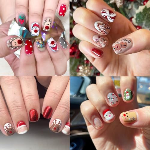 Christmas Nail Stickers 8 Sheets Santa Claus Elk Snowflake Self-Adhesive Decals