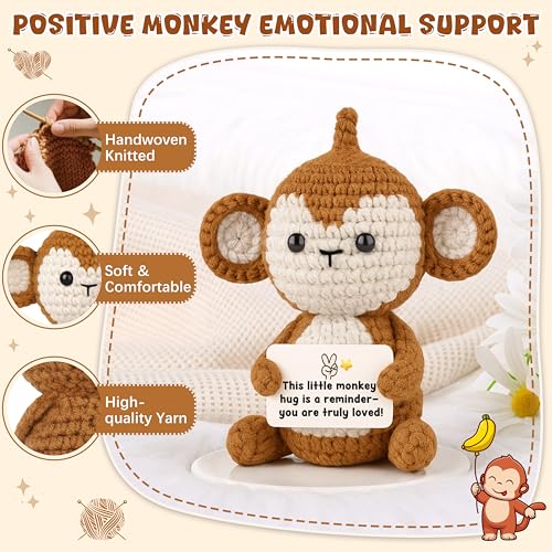 Positive Monkey Crochet Stuffed Animal for Emotional Support