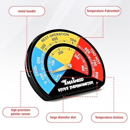 Large Magnetic Fireplace Thermometer for Wood & Pellet Stoves - 1PCS