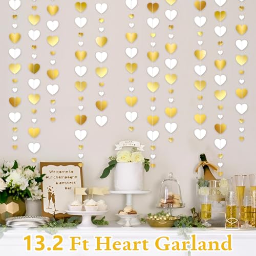 Gold Glitter Happy Engagement Banner with Heart Garland