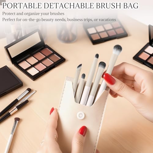 BOROLA 6-Piece Eye Makeup Brush Set with Travel Case - Synthetic Blending & Eyeliner Brushes