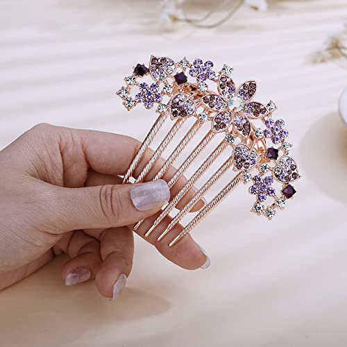 Aimimier Purple Crystal Rhinestone Bridal Hair Comb for Wedding