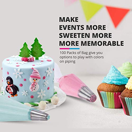 Riccle 16-Inch Disposable Piping Bags - 100 Anti-Burst Icing Bags for Cakes & Cookies