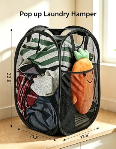 HOUSE AGAIN Black 70L Collapsible Mesh Laundry Hamper with Steel Frame & Handles