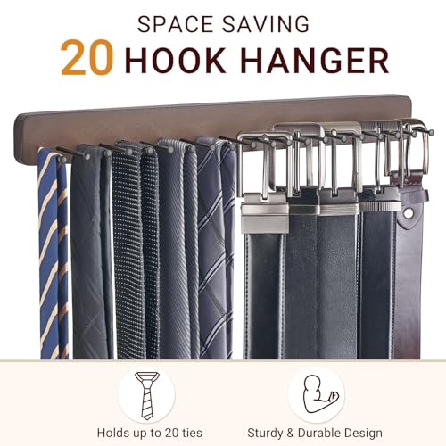 Mkono Wall-Mounted Tie Organizer Rack with 20 Hooks - Space-Saving Storage for Ties, Belts, and Scarves