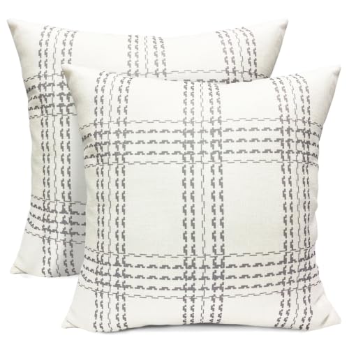 Light Gray Plaid Throw Pillow Covers 18x18 Inch Set of 2