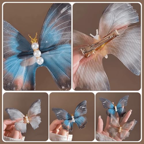 Grey Butterfly Hair Clips Non-Slip Duckbill Hair Accessories 2 Pack