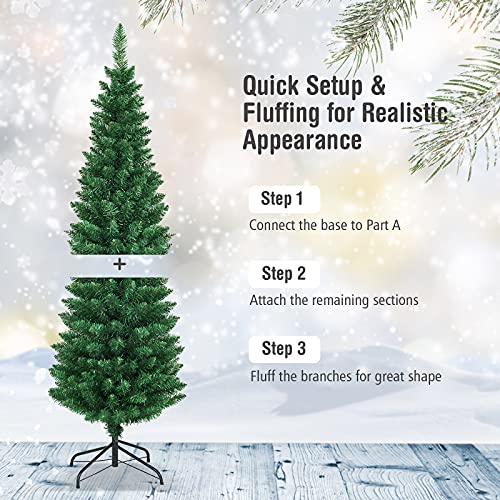 5FT Slim Artificial Christmas Tree with Metal Stand Indoor Outdoor Green