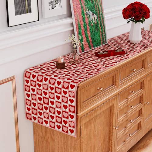 Valentine's Day Table Runner - Red Pink Love Hearts 13x72 Inch