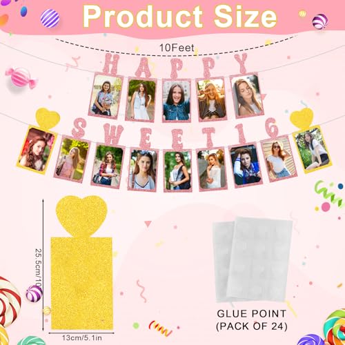 Happy Sweet 16 Birthday Photo Banner - Pre-Strung Glitter Decor