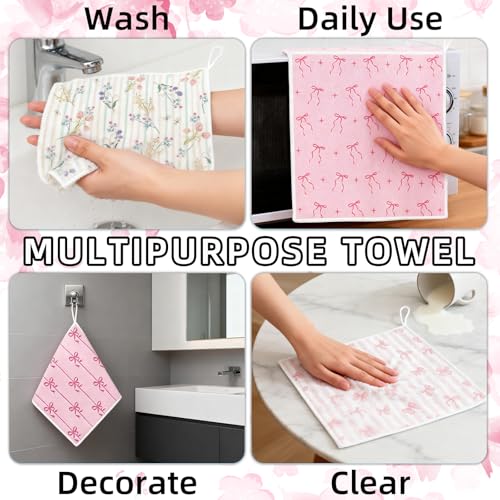 Microfiber Kitchen Dish Cloths - 4-Pack Reusable Towels with Hanging Loop
